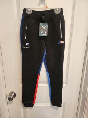 Puma BMW Motosports Black Joggers Red & Blue Quilted Accents 9-10 Youth